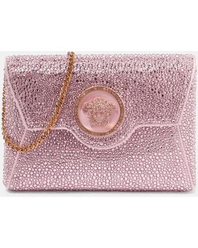 Versace La Medusa Embellished Satin Clutch - Pink
