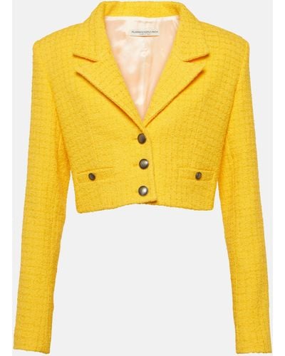Alessandra Rich Cropped Boucle Tweed Blazer - Yellow