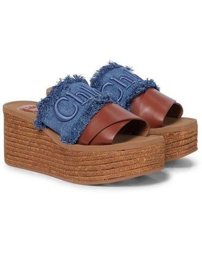 Chloé Woody Denim Platform Espadrille Sandals - Blue