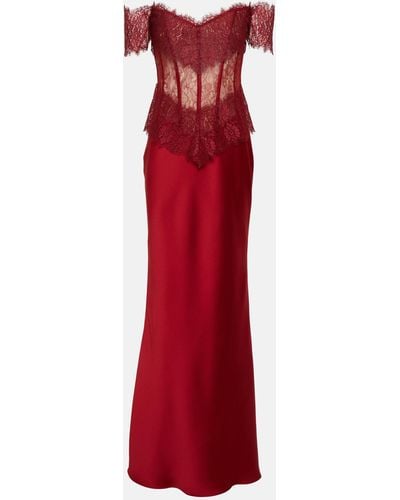 Rasario Corset Off-shoulder Lace And Satin Gown - Red
