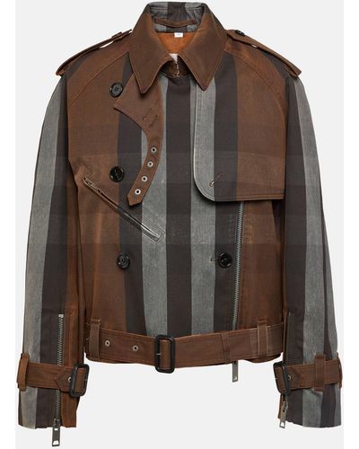 Burberry Belted Double-breasted Checked Gabardine Biker Jacket - Brown