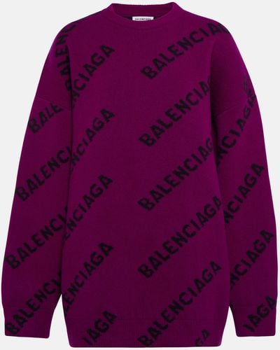 Balenciaga Logo Intarsia Wool Sweater - Purple