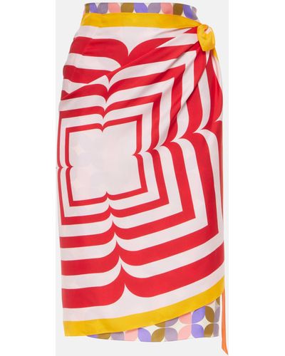 Dries Van Noten Printed Silk Wrap Skirt - Red