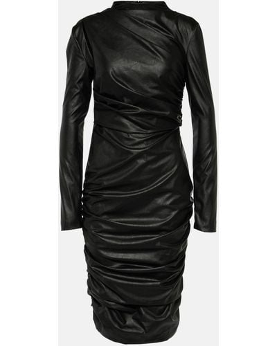 Tom Ford Ruched Faux Leather Midi Dress - Black