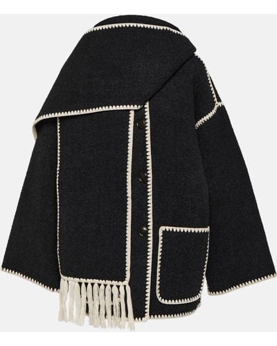 Totême Scarf-overlay Contrast-trim Relaxed-fit Wool-blend Jacket - Black