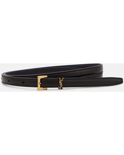Saint Laurent Cassandre Slim Leather Belt - Black