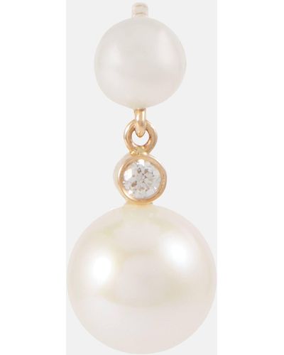 Sophie Bille Brahe Reve De Perle 14kt Gold Single Earring With Diamond And Pearls - White