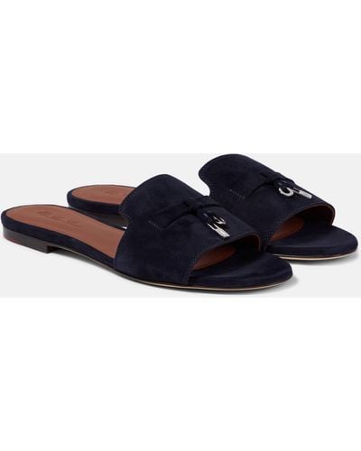 Loro Piana Summer Charms Suede Slides - Blue