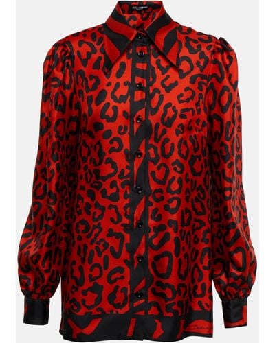 Dolce & Gabbana Silk Twill Shirt With Leopard And Zebra Print - Red