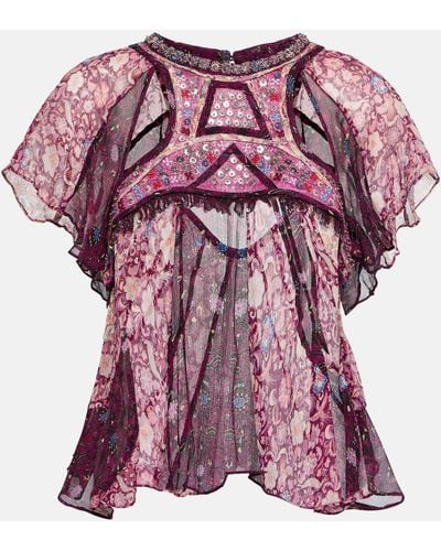 Isabel Marant Orna Printed Silk Chiffon Top - Purple