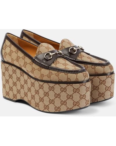 Gucci Horsebit GG Canvas Platform Loafers - Brown