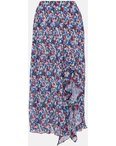 Ganni Floral-print Pleated Midi Skirt - Blue