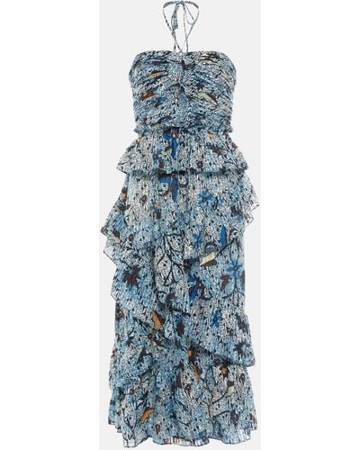 Ulla Johnson Simona Printed Cotton-blend Midi Dress - Blue