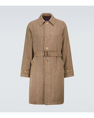 Ralph Lauren Purple Label Balmacaan Herringbone Coat - Brown