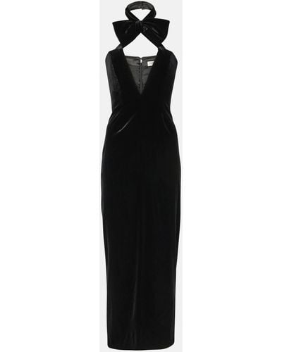 Alessandra Rich Bow-detail Velvet Midi Dress - Black