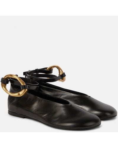 Jil Sander Embellished Leather Ballet Flats - Black