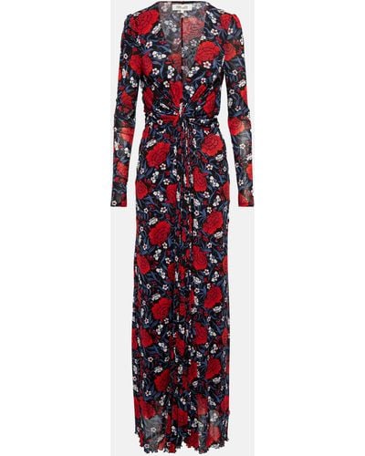 Diane von Furstenberg Adara Draped Floral-print Stretch-mesh Maxi Dress - Red