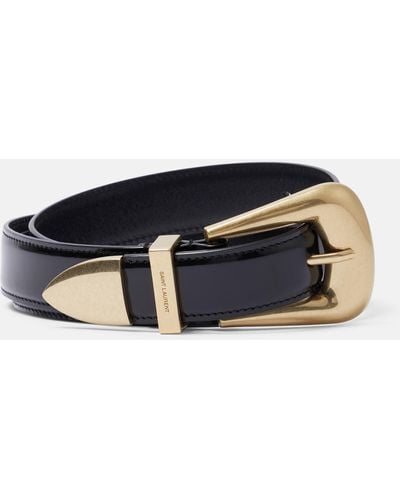 Saint Laurent Folk Patent Leather Belt - Black