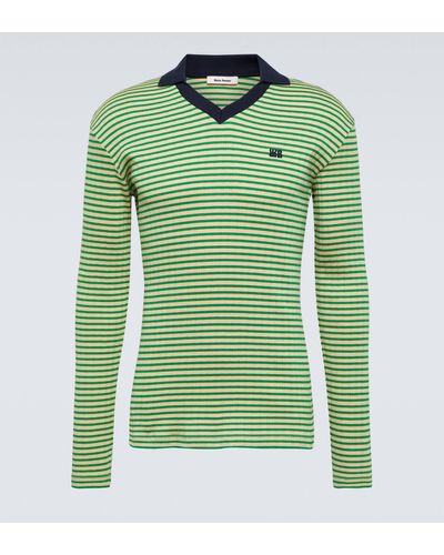 Wales Bonner Sonic Striped Cotton-blend Polo Shirt - Green
