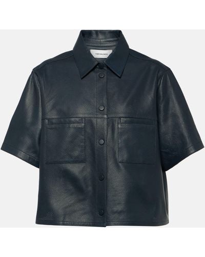 Yves Salomon Oversized Leather Shirt - Blue