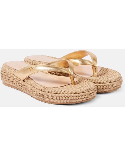 Gianvito Rossi Leather Platform Espadrille Thong Sandals - Natural