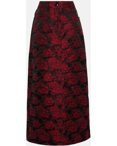 Ganni Floral Jacquard Maxi Skirt - Red