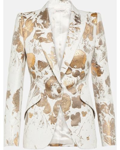 Alexander McQueen Floral Jacquard Cotton-blend Blazer - Metallic
