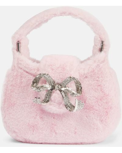 Self-Portrait The Bow Micro Faux Fur Tote Bag - Pink