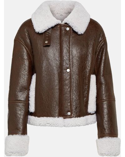 Yves Salomon Shearling-trimmed Leather Jacket - Brown
