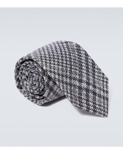 Kiton Checked Silk And Linen Tie - Blue