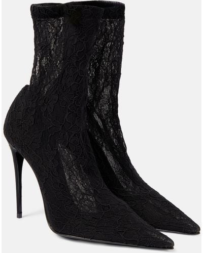Dolce & Gabbana Lollo Lace And Leather Ankle Boots - Black