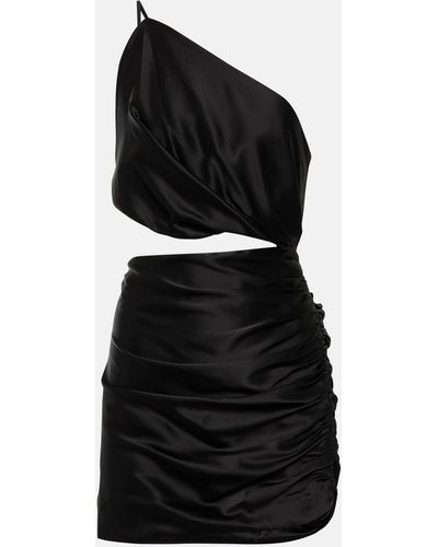 The Sei One-shoulder Cutout Silk Minidress - Black