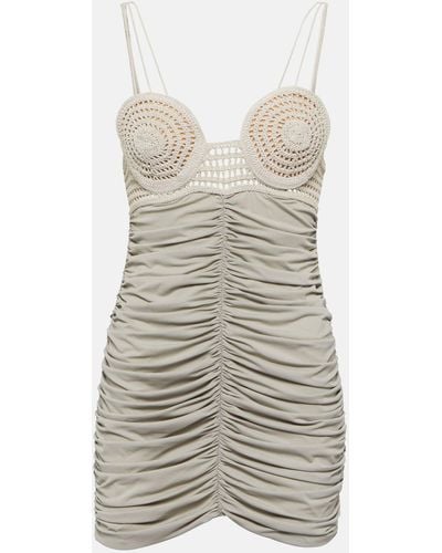 Magda Butrym Ruched Crochet And Jersey Minidress - Grey