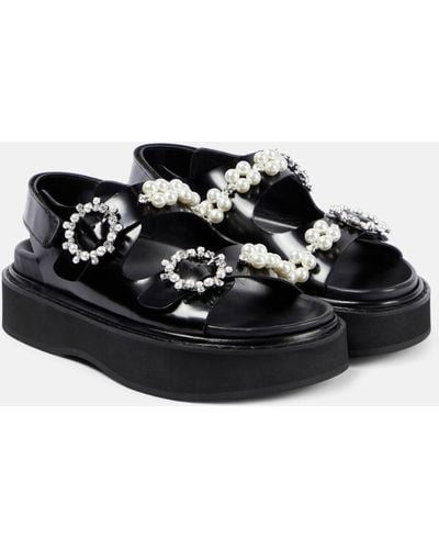 Simone Rocha Faux Pearl-embellished Leather Platform Sandals - Black