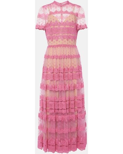 Elie Saab Embroidered Lace Midi Dress - Pink
