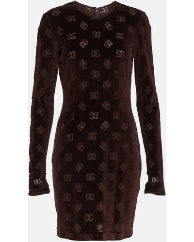 Dolce & Gabbana Dg Velvet Minidress - Brown