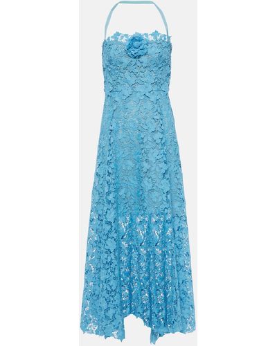 Oscar de la Renta Floral-applique Guipure Lace Gown - Blue