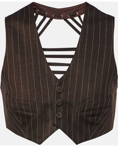 Jean Paul Gaultier Pinstripe Cropped Wool-blend Vest - Black
