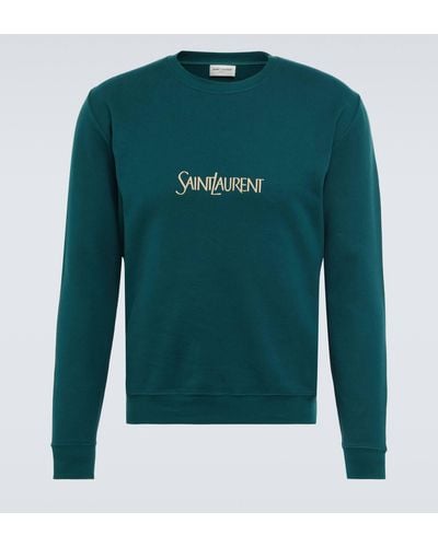 Saint Laurent Logo Cotton Jersey Sweatshirt - Green