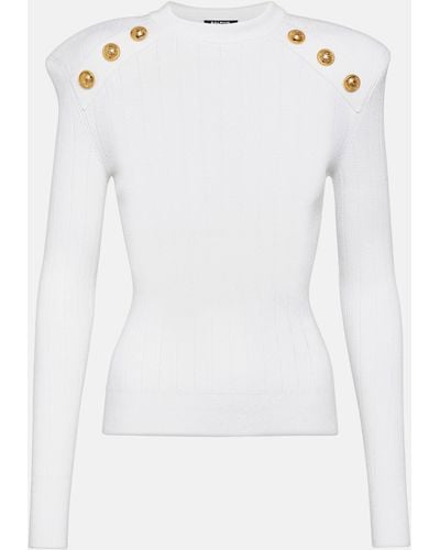 Balmain Gold Embossed Buttons Sweater - White