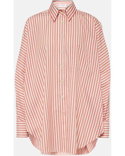 Brunello Cucinelli Oversized Striped Cotton And Silk Shirt - Pink