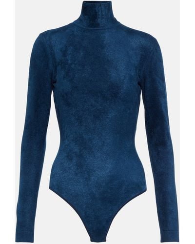 Alaïa Turtleneck Velvet Bodysuit - Blue