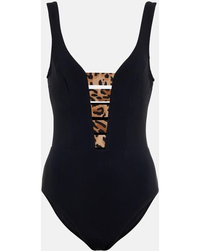 Karla Colletto Leopard-print Strap-detail Swimsuit - Blue