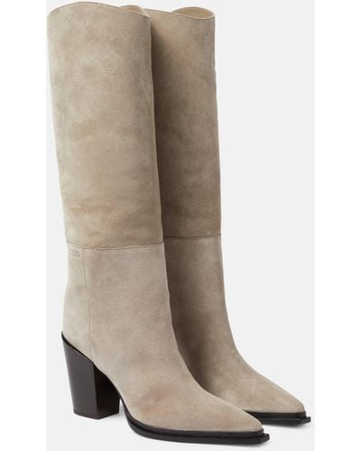 Jimmy Choo Cece 80 Suede Knee-high Boots - Natural