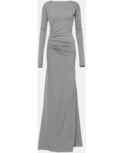 Victoria Beckham Gathered Cotton Jersey Maxi Dress - Grey
