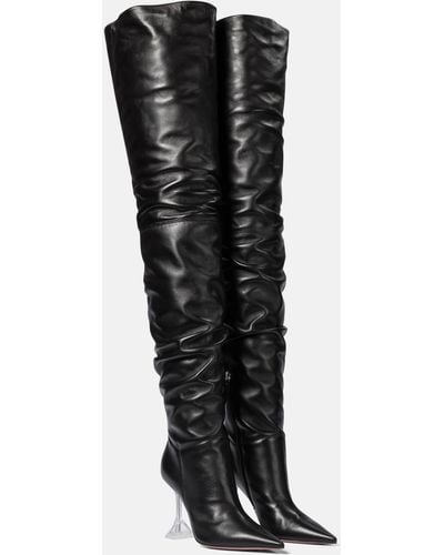 AMINA MUADDI Olivia Glass Pointed Toe Over The Knee Boot - Black