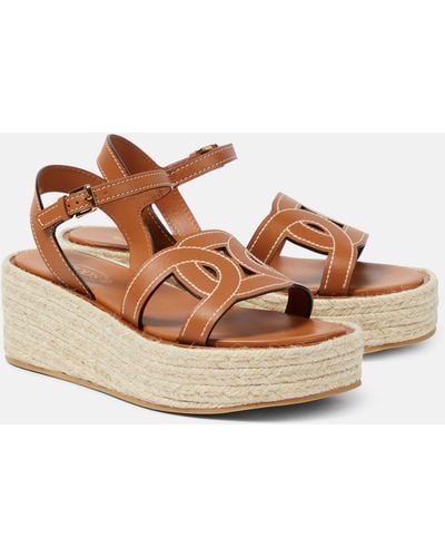 Tod's Kate Leather Espadrille Wedges - Brown