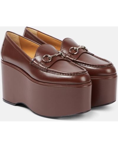 Gucci Horsebit Leather Platform Loafers - Brown