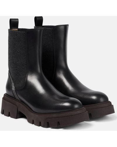 Brunello Cucinelli Bead-embellished Leather Chelsea Boots - Black