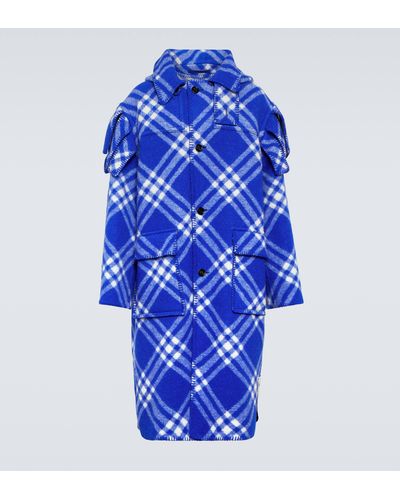 Burberry Checked Wool Coat - Blue